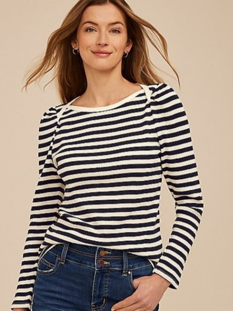 Sealed Maurices Blue Striped Ribbed Knit Envelope Neck Long Sleeve Tee